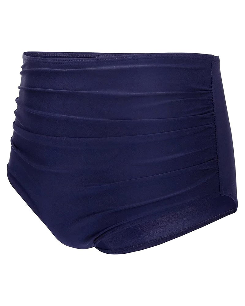 Tempt Me Women Retro High Waist Bikini Bottom Navy Blue Ruched Swim Brief Plus Size Bathing Suit Bottom XXL - Image 2